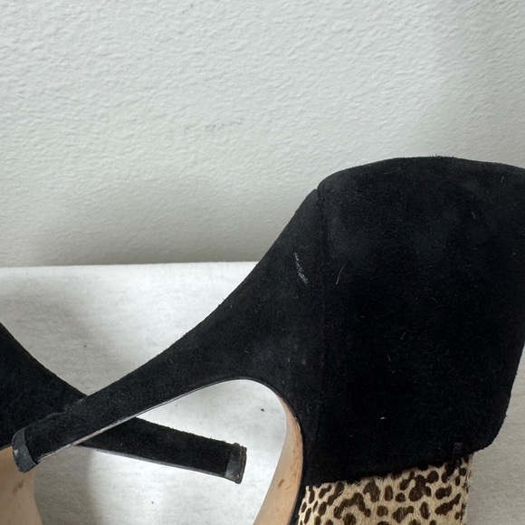Madewell Maddie Leather Two Tone Spotted Black Brown Cream Almond Toe Heels 9.5 - Picture 4 of 15